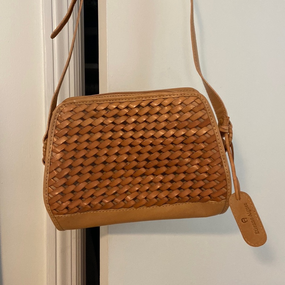 Woven leather crossbody purse